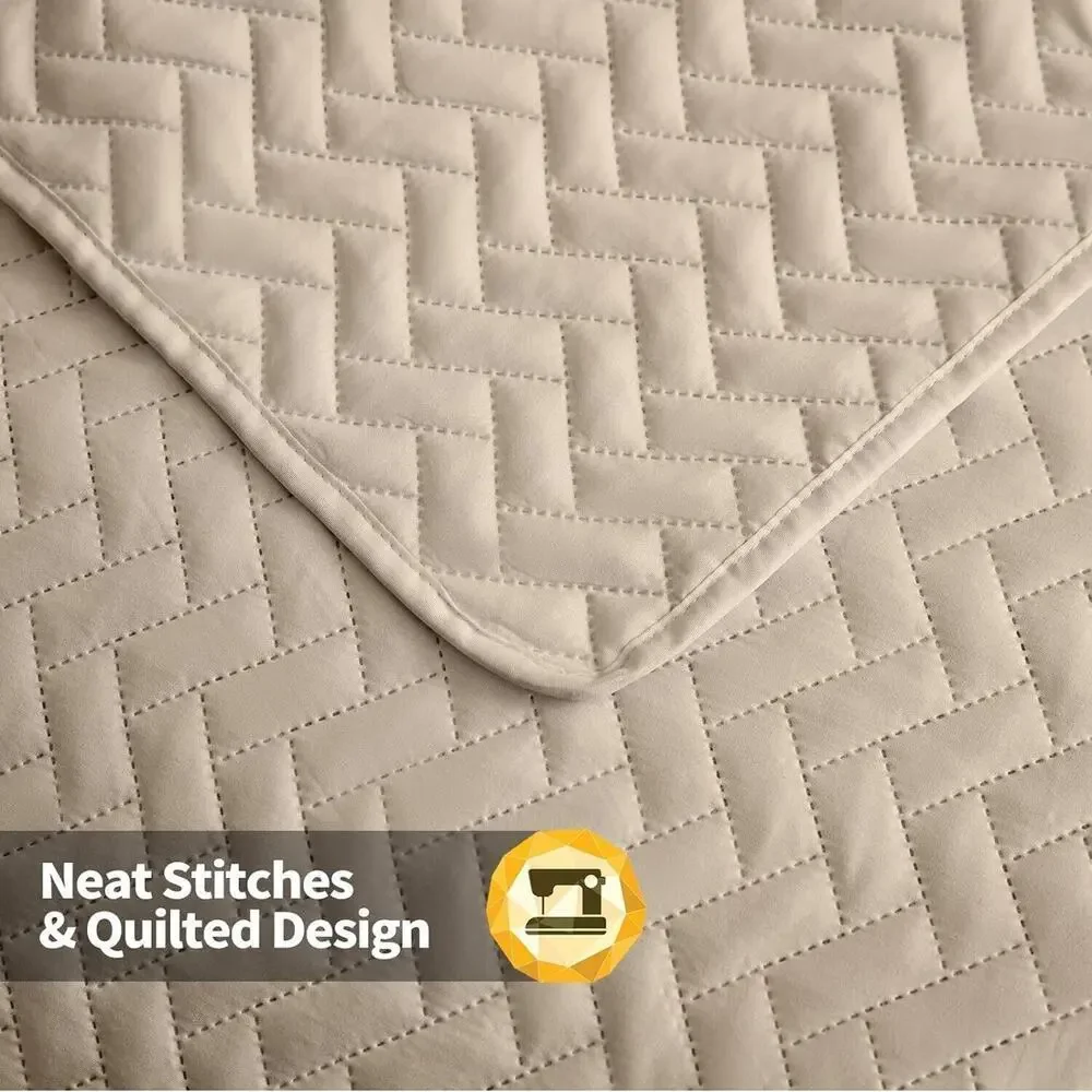 Maple&Stone Quilt Set Twin/Twin XL, XL (68'' x 86''), Chevron Beige